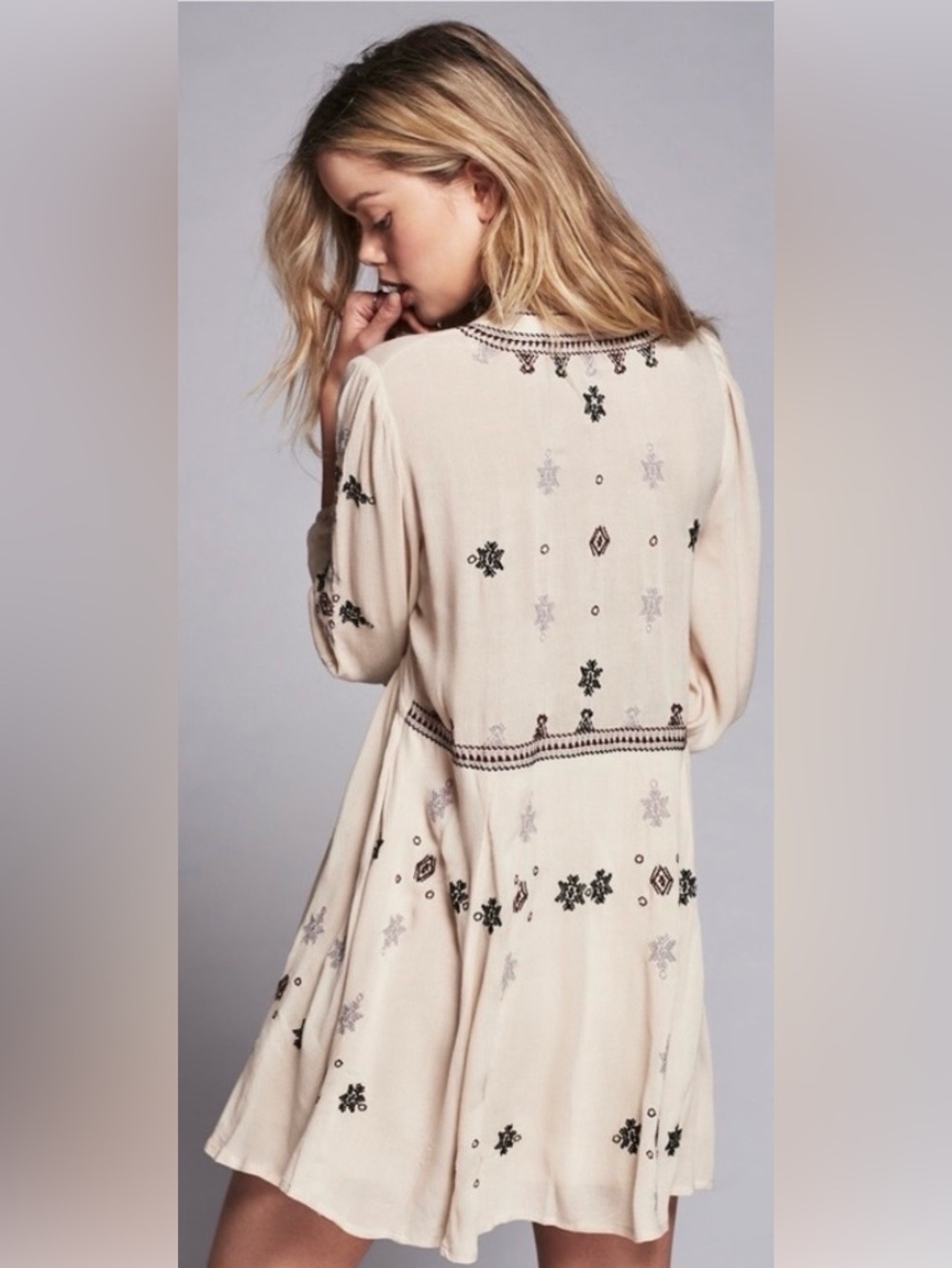 Free People Women’s Ivory Star Gazer Embroidered Peasant Mini Dress / Size S - Picture 4 of 8